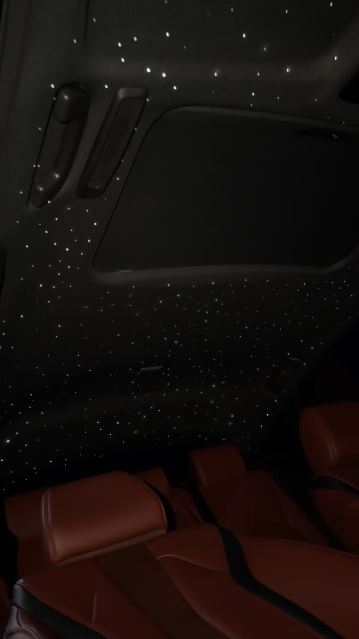 White starlight headliner over red leather seats